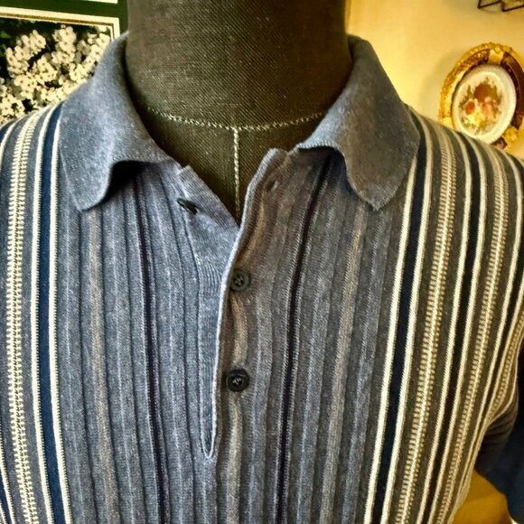 NEW-Corneliani Silk Linen Striped 3-Button Polo Shirt Mens Size 48, $575RT - Picture 2 of 12